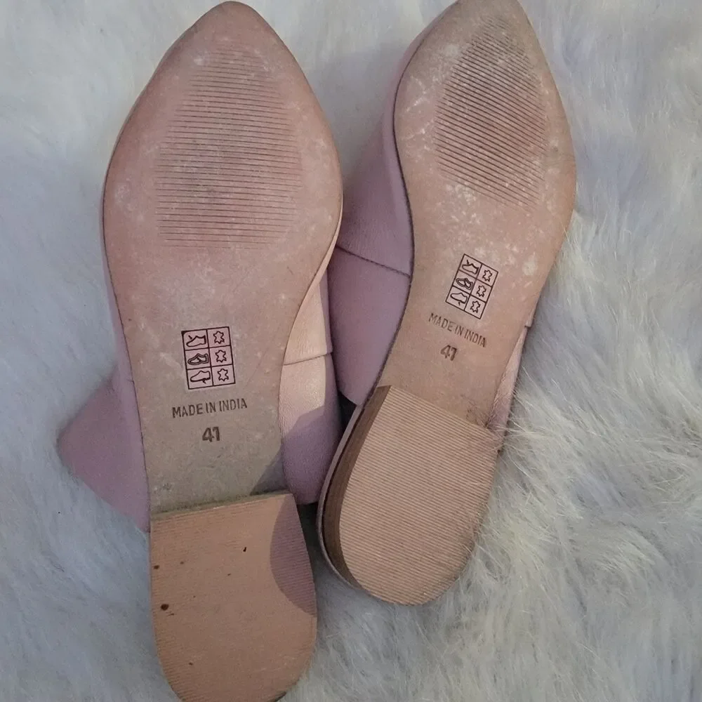 Free People Sienna Ruffle Slip On Pink Leather Pointed Toe Womens Mules 41 US 10